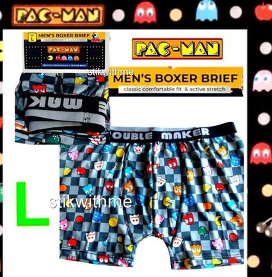 PAC-MAN GRAY Video Game BOXER BRIEFS MEN [L]  NEW Tags FREE Ship/Track/Insurance