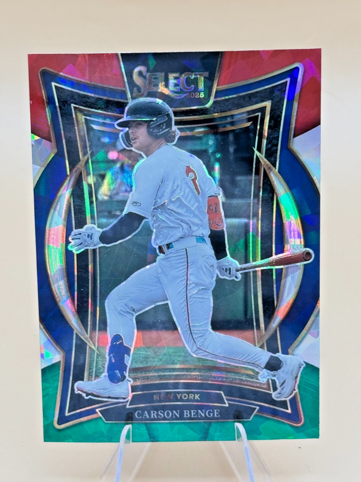 2025 Panini Select Concourse Carson Benge #93 Red and Green Ice Prizms Mets