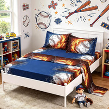 Baseball Kids Twin Sheets, 4 Pieces Soft Sport Printed Microfiber Bed Sheets Set