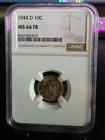 1944-D Mercury Dime CERTIFIED NGC MS 66 Gold toning Full Bands Silver 10c