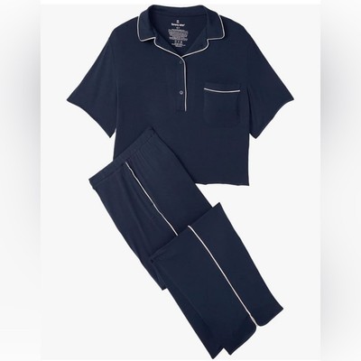 Tommy John Women's Downtime Pullover Pajama Top & Pant Set in Navy Small $128
