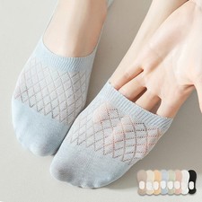 5Pairs Women Invisible Boat Mesh Socks Summer Silicone Non-slip Breathable