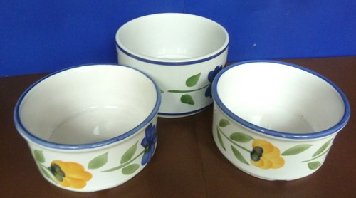 3er Set Dansk San Nicolo Keramik Auflaufförmchen 2 = 2" mal 3 7/8" und eine 2,5" mal 4,25