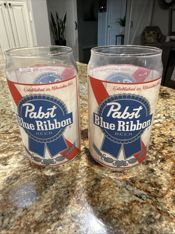 VINTAGE PABST BLUE RIBBON BEER GLASSES CONTOURED RIM - SET OF 2