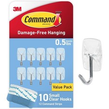 Set of 10 Command Small Clear Wire Toggle Hooks w/ 12 Strips Holds Up to 0.5 lb 0.90 per strip