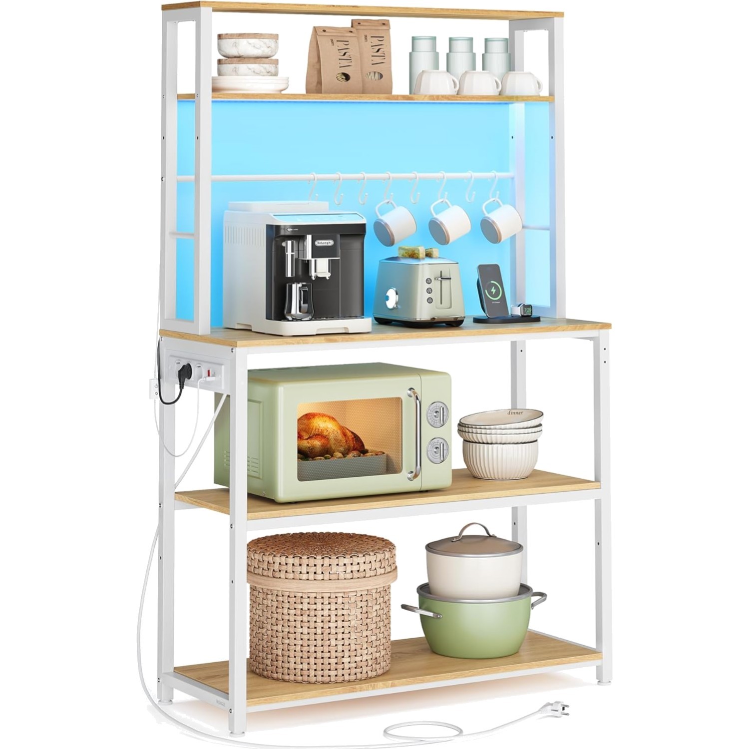 Étagère de cuisine doré chêne 168 cm avec éclairage LED et niches réglables pour studio moderne