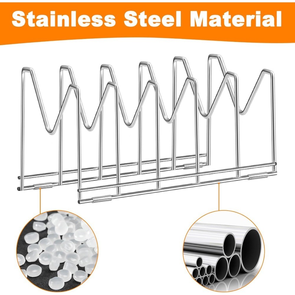 Stainless Steel Pot Lid Organizer Rack 3 Pack with Anti Slip Silicone Mat for