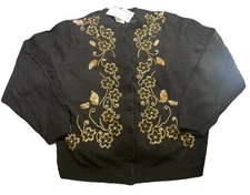 Zell Ucci Cardigan XL Black Angora/Lambs Wool Sequin Holiday Vtg Hong Kong
