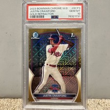 2023 Bowman Chrome Justin Crawford 1st gold Refractor /50 psa 10 BCP-3 Phillies