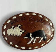 Leather Belt Buckle Border Collie Handmade Larry Rhea 3.75 X 2.75 Inches