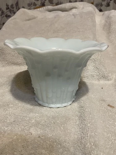 Vintage Blue Milk Glass Flower Vases W/Ruffled Edges Made In Italy,