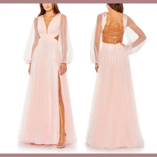 🆕MAC DUGGAL Elegant Blush Tulle Gown with Sheer Sleeves 70174 SZ 6
