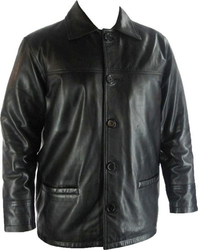 Mens Classic black Box leather jacket 