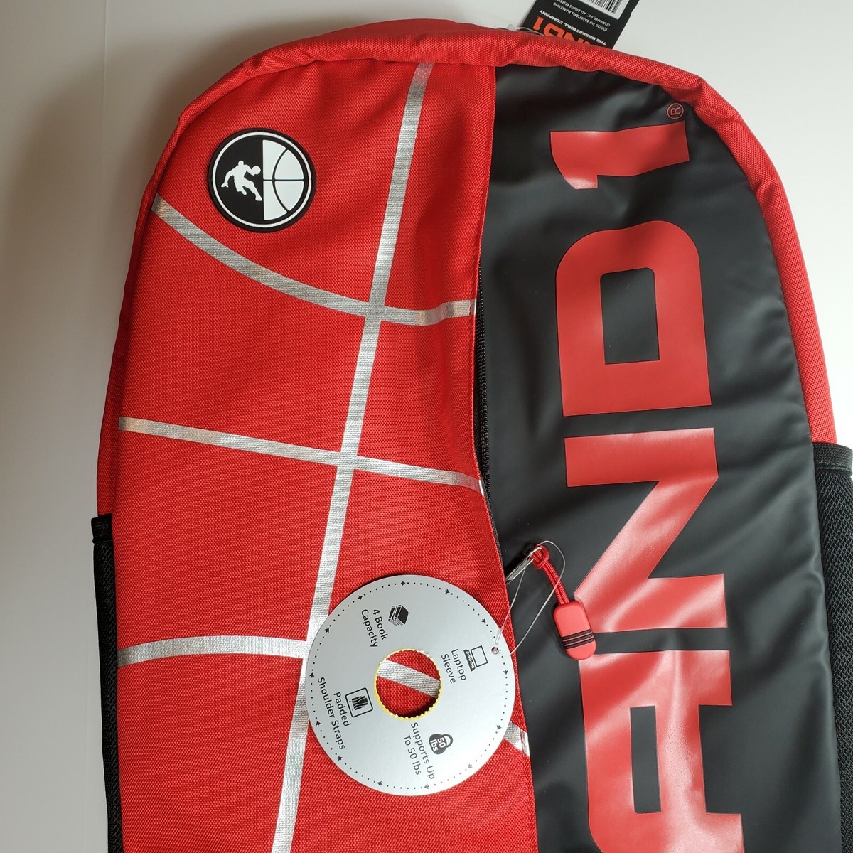 And1 Red & Black Backpack Book Bag Zip Pockets Laptop Basketball 