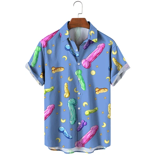 Mens Novelty Button Shirt Fun 3D Printed Short Sleeve T-Shirt Hawaiian Beach-Top - Picture 4 of 17