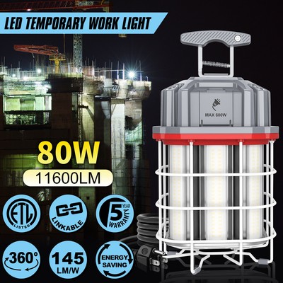 80Watt LED Temporary Work Light Linkable High Bay Constructions Jobsite Lamp ETL