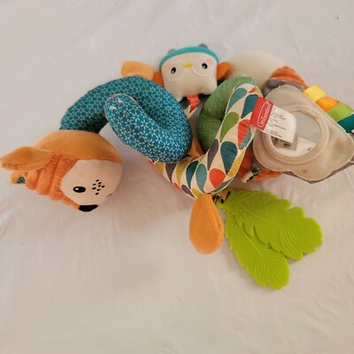 Infantino Fox Plush Rattle Teether Toy Spiral Activity Go Gaga Car Seat 0M+ 