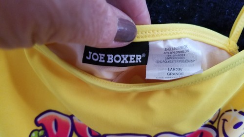 Joe Boxer Bathing Suit Junior Size Large Yellow 2 Piece Tankini Peace Love NEW - Picture 5 of 8