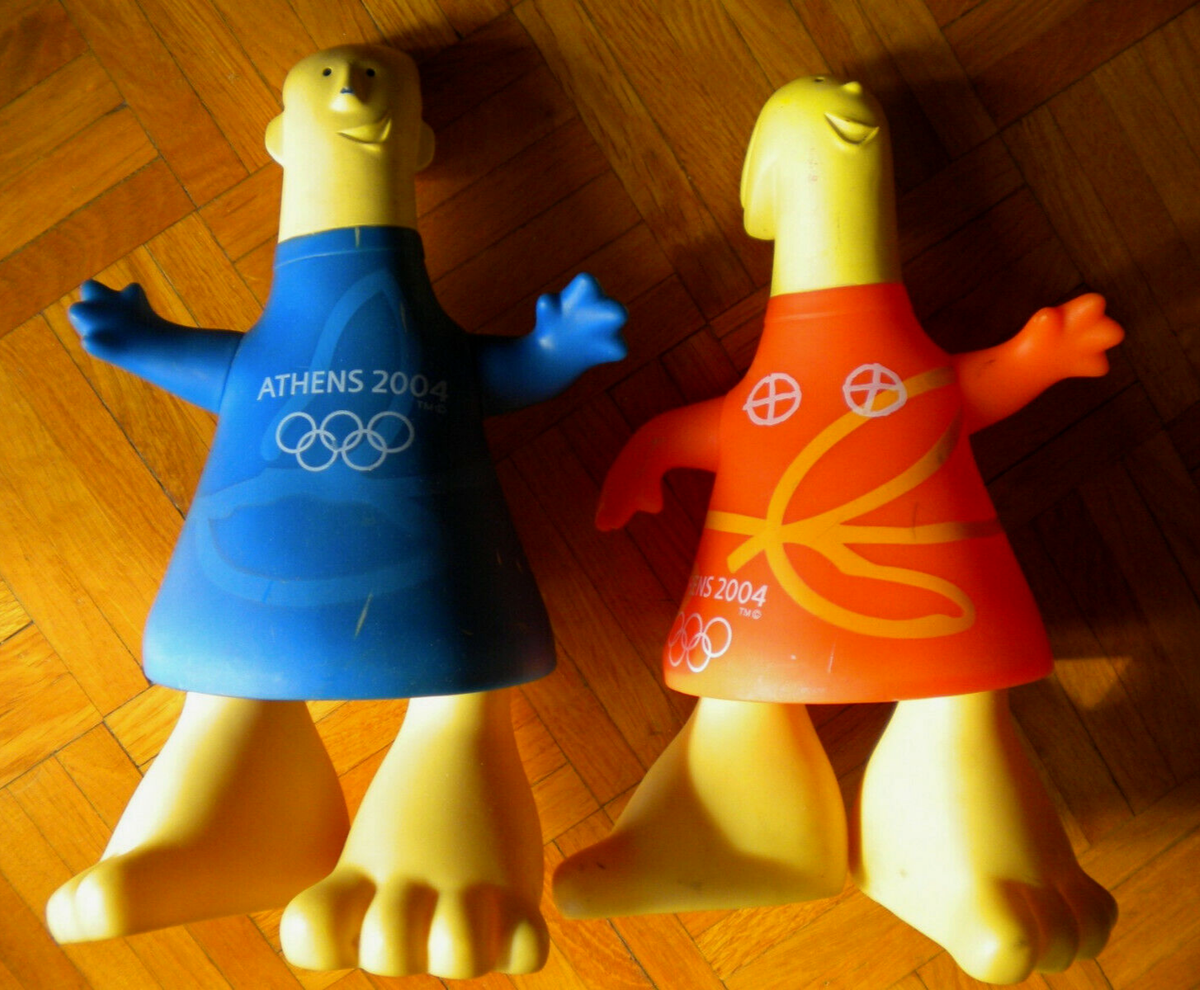 ATHENS 2004 OLYMPIC GAMES MASCOTS ATHENA and PHEVOS large plastic