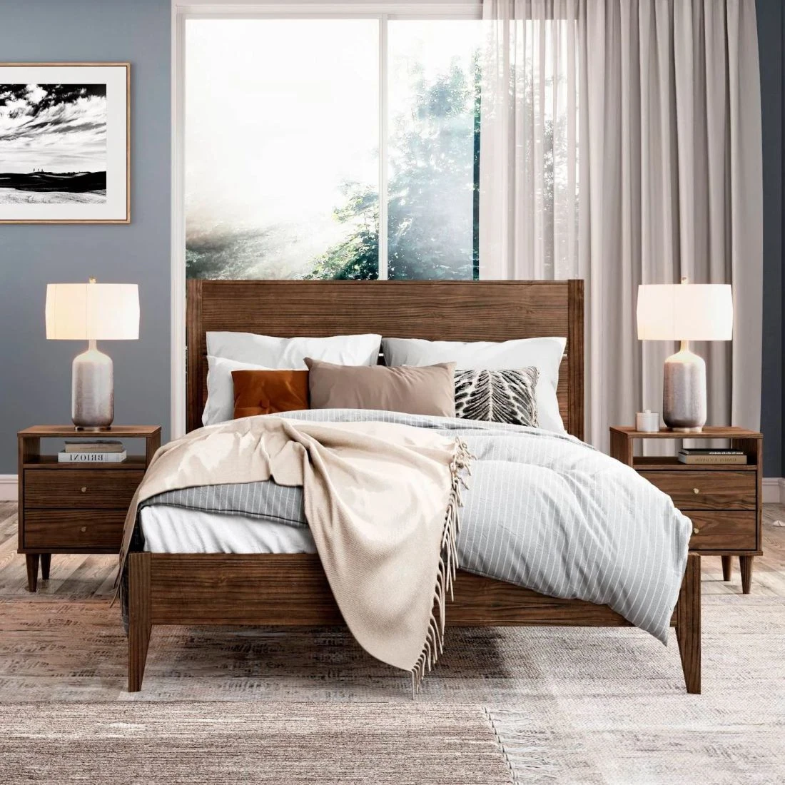 Mid century 2024 modern headboard queen