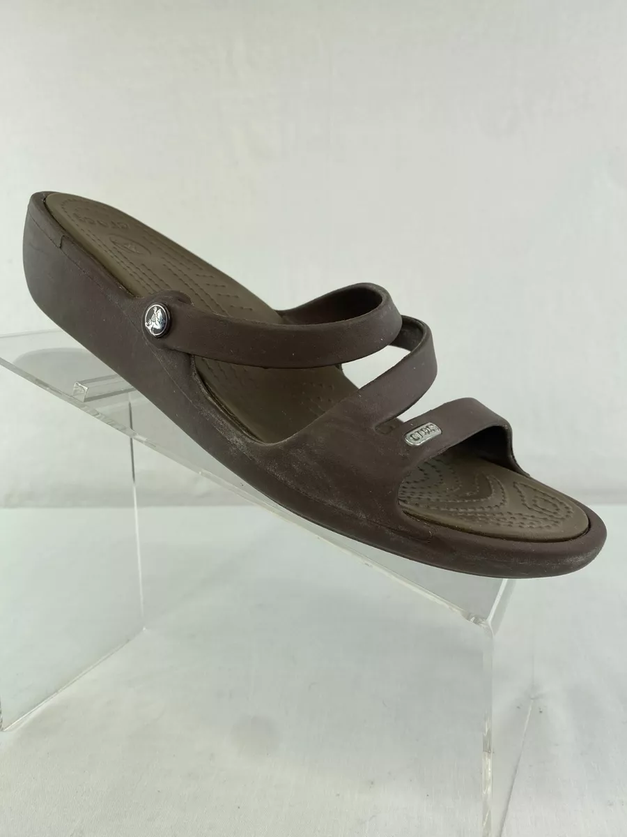 Crocs Women Patricia Strappy Sandals W9 Brown Wedge Slide Flip Flop 2S1