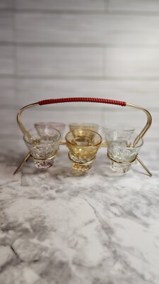 Rare Vintage Shot Glasses w/ Markings of Hammer & Sword and Holder