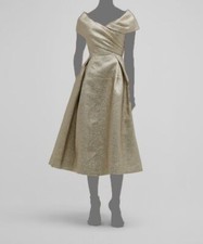  595 Rickie Freeman for Teri Jon Women's Gold Metallic Off-Shoulder Dress Size 2