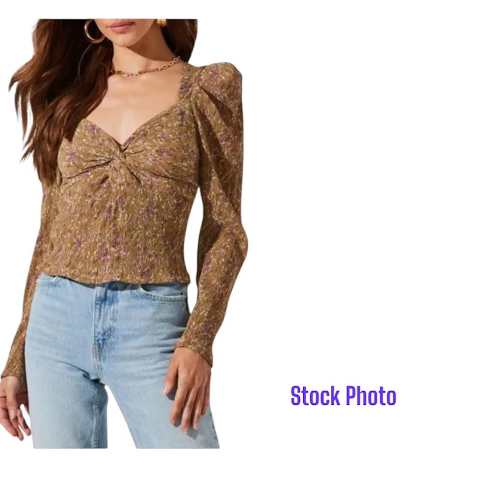 Blusa ASTR THE LABEL Twist Frontal Manga Larga Mostaza/Marrón Floral Talla L Foto 2 de 4
