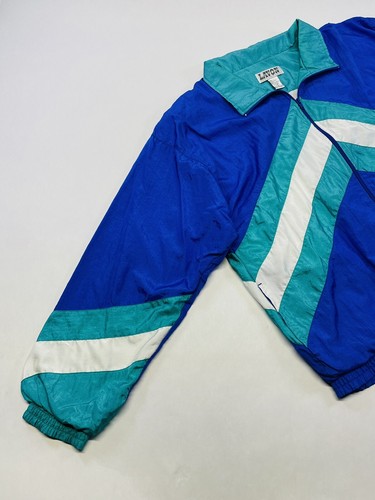 Vintage 90er Nylon Freizeitanzug Sport Track Blau Multi Gr. L Windbreaker Retro - Bild 8 von 24