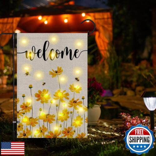 Spring Summer Floral Welcome Garden Flag with LED Lights, 12 x 18 Inch Double - Picture 5 of 5