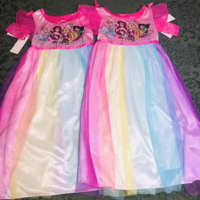 NWT disney 3T rainbow TWINS nightgown princess EASTER rapunzel Belle  cinderella
