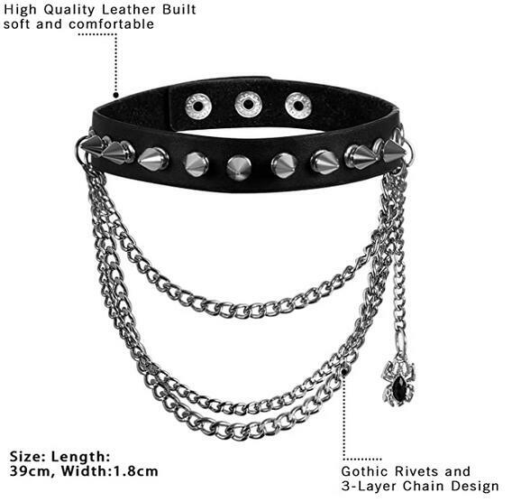 Punk Rock Men Women Leather Spike Spider Chain Collar Choker