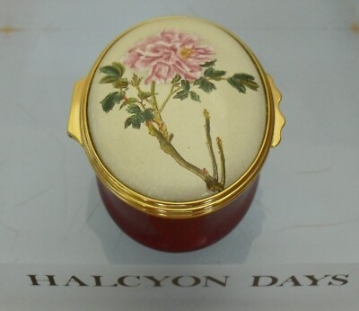 Halcyon Days/British Museum ''Pfingstrose'' 19. Jh. Chinesisches Aquarell Emaille Box 2 1/8''