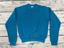 VTG Jerzees Youth Kids Solid Blue Blank Crewneck Sweatshirt Sweater Made In USA