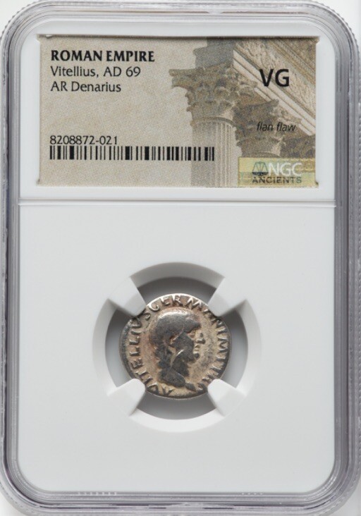 Vitellius 69 AD Roman Empire Denarius Silver Coin, Caesar Only 8 Months, NGC VG Vitellius 69 AD Roman Empire Denarius Silver Coin, Caesar Only 8 Months, NGC VG