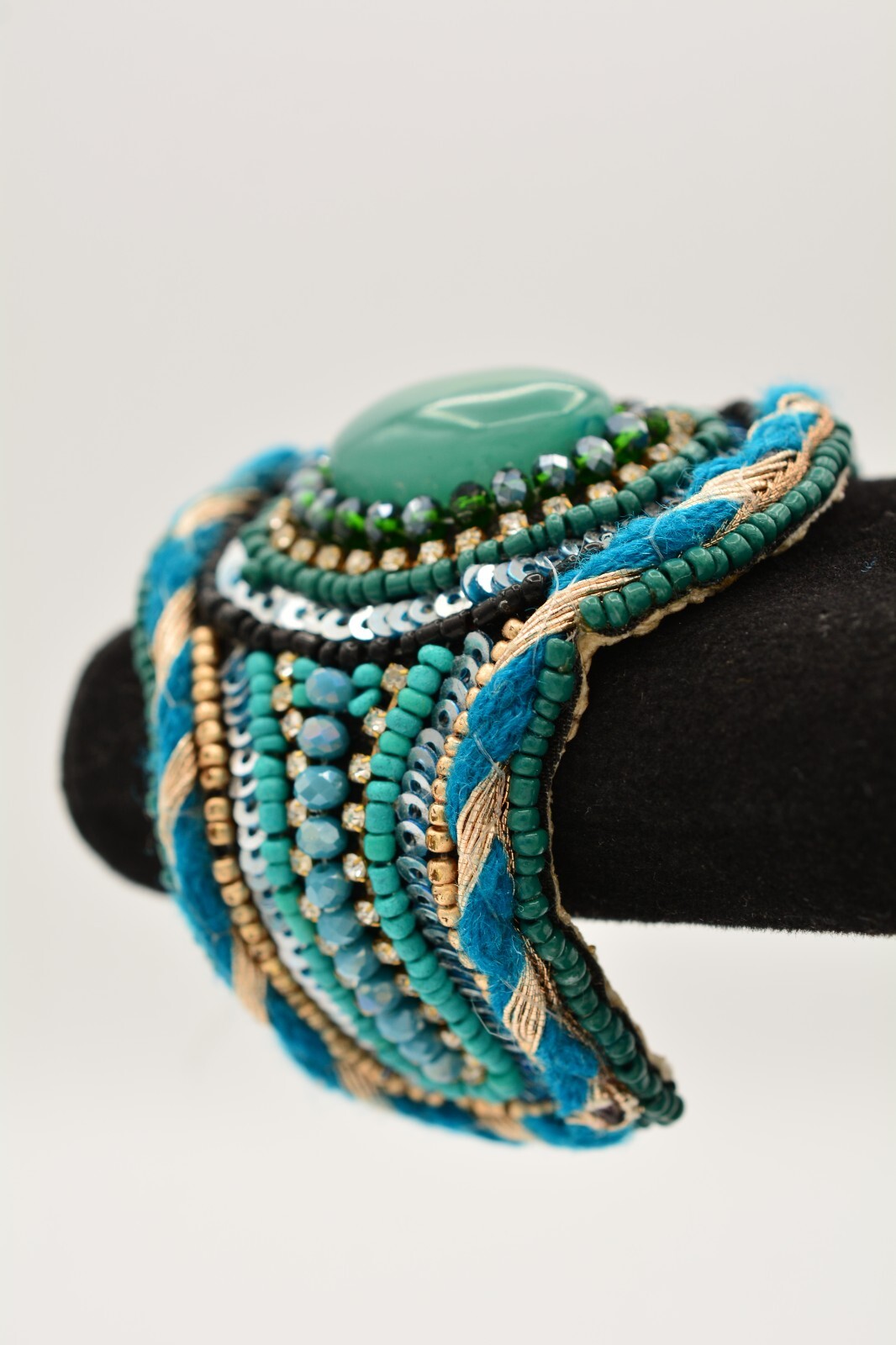 Beaded Cuff Bangle Bracelet Sequin Rhinestone Cry… - image 2