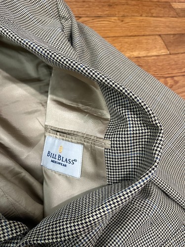 Vintage Bill Blass Mens Blazer Jacket 44R Gray Houndstooth 2 Button Sport Coat - Picture 4 of 6