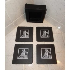 Vintage Black Slate Coasters Cottage Chimney retro rustic barware