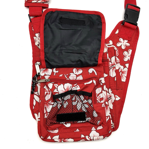 Vintage 90s Y2K Hawaii Spirit Red Hibiscus Print Crossbody Bag w/ Cell Pouch - Picture 13 of 18