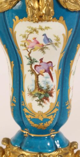 Pair Sevres Louis XV Style Bleu Celeste Porcelain and Ormolu Vases / Urns - Picture 15 of 17