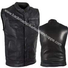 Leather Club Style Conceal Carry Vest w/ snap  Zipper Closure biker motorcycle