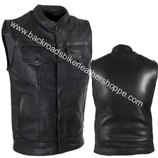 Leather Club Style Conceal Carry Vest w/ snap & Zipper Closure biker motorcycle