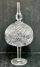Vintage Cut Glass Crystal Compote w/Lid Multi-use Bowl Candy Decorative 12" Tall