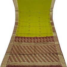 Vintage Green Sarees 100 Pure Mysore Crepe Silk Zari Woven Embroidered 5YD Sari