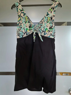 Damen Badekleid 38- 56 S M L XL Badeanzug Einteiler schwarz floral Bademode154