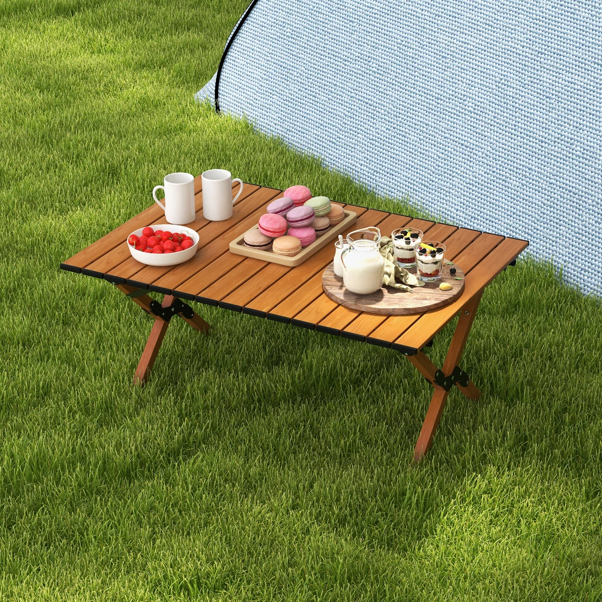 Folding Aluminum Camping Table Roll Up Picnic Table w Carry Bag
