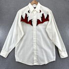 <!--F#f_0-->Vintage Steer West Shirt Mens Large White Red Flames Rockabilly Rodeo Cowboy*<!--F/-->