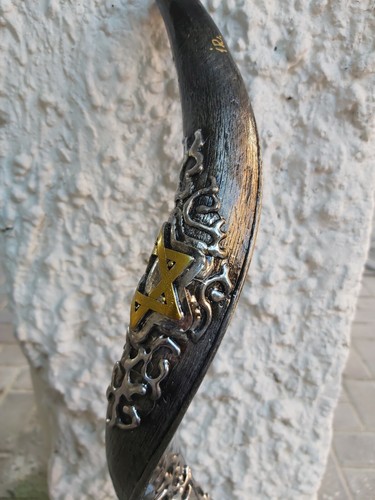 Shofar Yemenite Kudu Horn 38''+ With Sterling Silver Plated +3D Jerusalem Curved - Picture 3 of 13