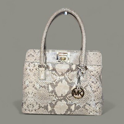 Michael Kors Large Python Embossed Leather Flip Lock Top