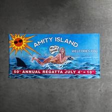 Huge Jaws Amity Island Bath Towel Vintage Retro Horror Shark Film 70s 80s Poster